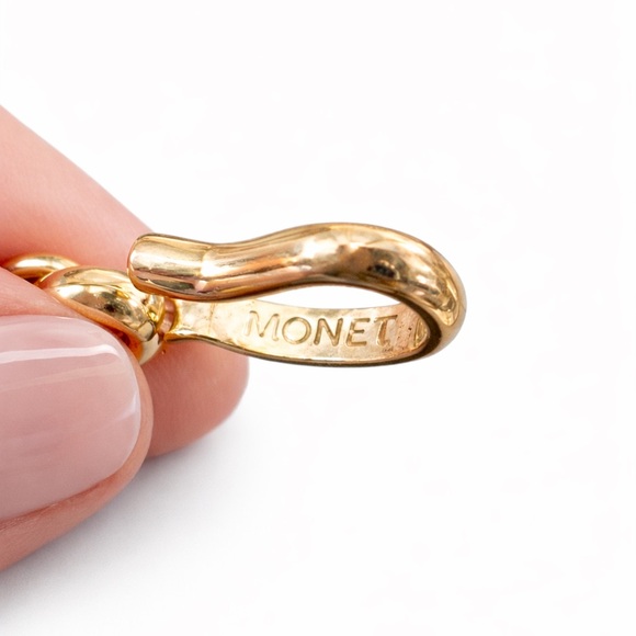 Vintage Monet Signed Gold Tone Disc Collar 80s Runway Style Statement Necklace - Picture 6 of 8